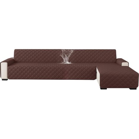 Impermeable Housse Canapé 4 Places, Housse Canape d'angle Gauche/Droit Universel Réversible, avec Accoudoirs, Protection Chat Chiens Griffures, Sofa Cover Antidérapante, Café (1/5)