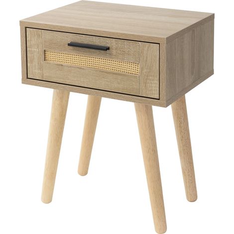 ML-Design Mesita de Noche con Cajón 40x50,5x30 cm Mueble Estilo Rústico de Madera aspecto de Roble y Ratán, Armario con Patas para Salón, Comedor, Dormitorio, Cajonera Moderna Auxiliar para Cama
