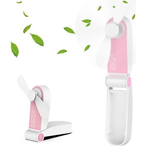 Ventilatore portatile, pieghevole, rosa (1 pezzo), ricaricabile, con 2 velocità e cavo USB regolabile, ideale per casa, viaggi e attività (1/5)