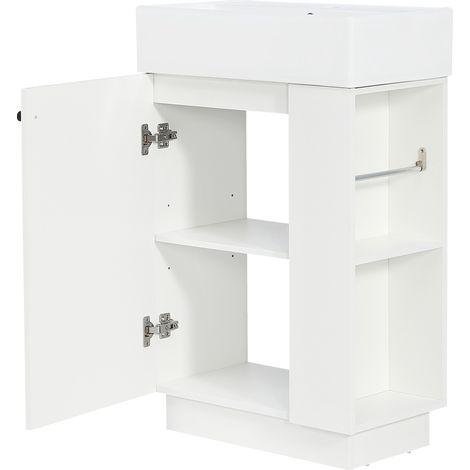 Mobile bagno lavabo 55 cm bianco con lavandino in ceramica e porta carta igienica removibile (1/5)