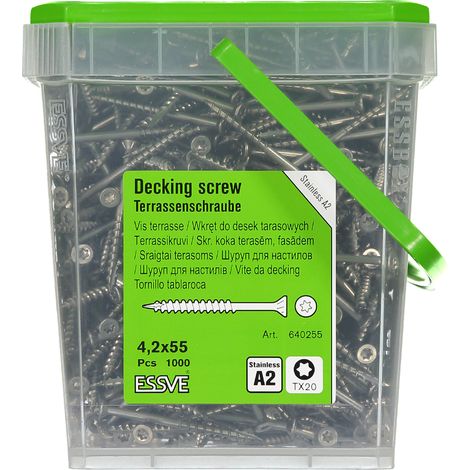 Tornillos para tarimas ESSVE CLASSIC para madera, acero inoxidable A2, 4,2 x 55 mm, 1000 unidades (1/2)