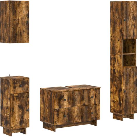 4 Piece Bathroom Cabinet Set EDE Smoked Oak Engineered Wood vidaXL (1/5)