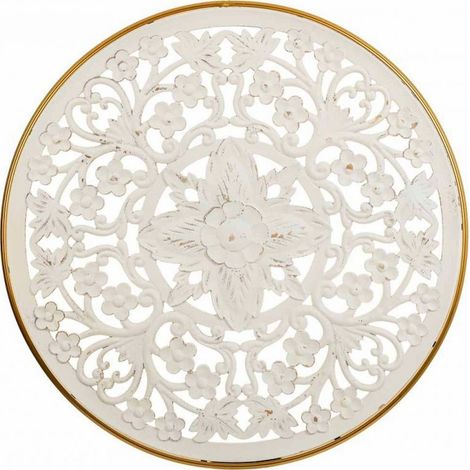 Panneau mural décoratif en bois sculpté blanc élégant - blanc sculpté bordure dorée (1/5)