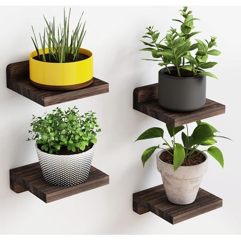4-Pack Small Floating Wall Shelves 13 × 13 cm – Rustic Wooden Shelves for Bedroom, Living Room, Kitchen, and Bathroom (1/3)
