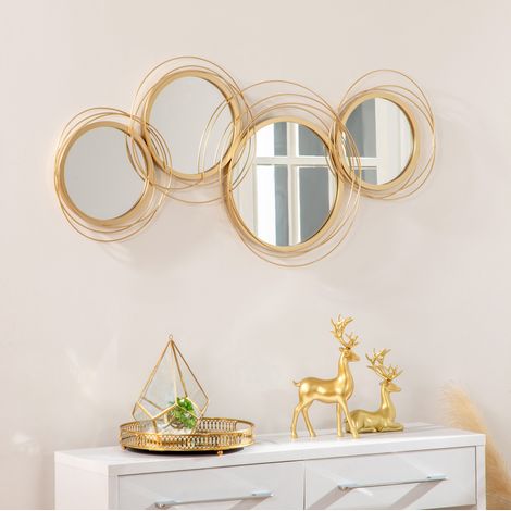 Decorazione murale a specchio con 4 specchi rotondi, metallo dorato, 107 x 56 cm DESVIAE (1/5)