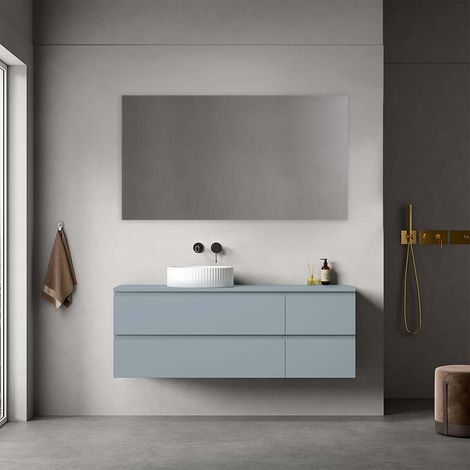 Mobile bagno sospeso reversibile 140 cm Blu Avio per Lavabo d'appoggio Specchio Quadro - Fiji Paint Top (1/4)