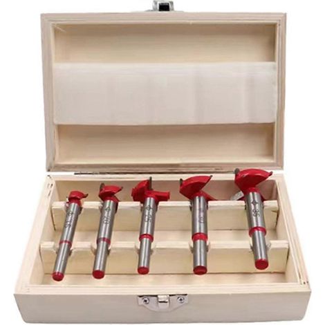 5-teiliges Positionierungslochsägen-Set, verstellbarer Scharnierlochöffner 15-35 mm – Rot & Silber