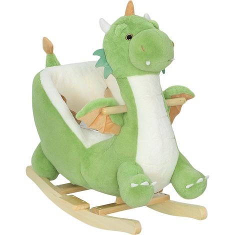 Schaukeltier, Dinosaurier-Schaukel, interaktive Tiergeräusche, weiche Füllung, Holzrahmen, 73 x 39 x 66 cm, Grün (1/5)
