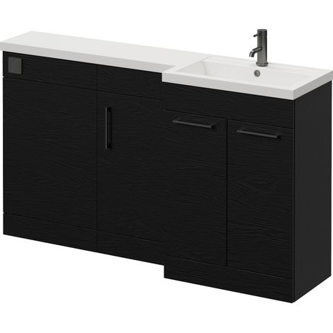 Napoli 390 Nero Oak 1500mm 3 Door Vanity Unit Toilet Suite with Right Hand Square Lucia Basin - 1500mm - Gunmetal Grey 160mm HandleWithout Kingston Toilet Pan