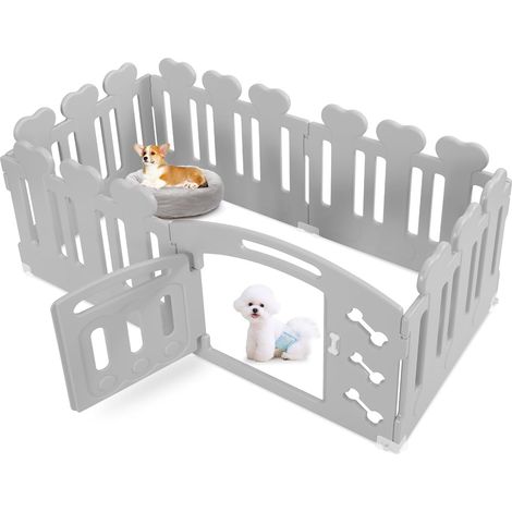 Recinto per cani alto 60 cm, recinto per cani in plastica con 5+1 pannelli, recinto pieghevole per cuccioli con cancelletto, recinto per gatti e conigli, (grigio) (1/5)