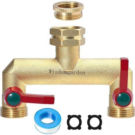 Distributeur 2 voies,Vanne à 2 voies d'eau pour robinet avec filetage de 3/4Pouce,Poignée allongée d'utilisation,laiton résistant robuste,avec 1/2Pouce adaptateur (1/5)