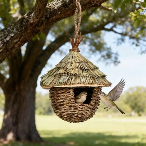 New handmade creative birdhouse, outdoor garden decoration, hanging bird nest, cute bamboo bird nest. (1/5)