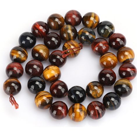 Perles rondes en œil de tigre trois couleurs - 12mm, 32 pièces pour création de bijoux et bracelets DIY