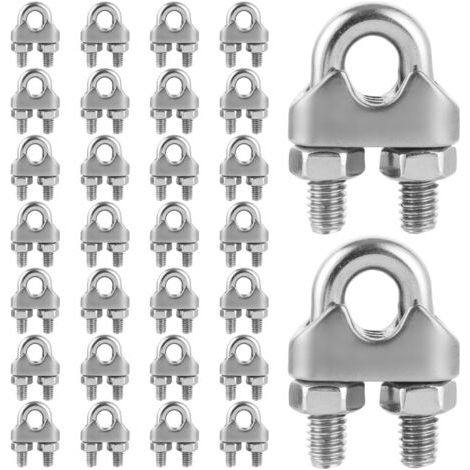 Colliers de serrage en acier inoxydable, colliers de serrage en acier, colliers de serrage en U, adaptés aux câbles et fils d'acier, 20 pièces par paquet - M6-6 mm