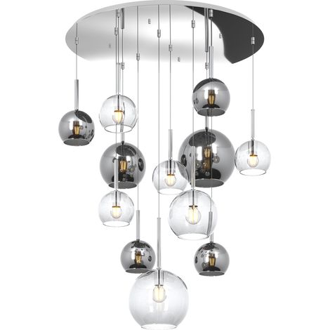 SOSPENSIONE CROMO TONDA 12 LUCI VETRI (2 GRANDE(1XCR+1XTR)+2 MEDIO(1XCR+1XTR)+8 PICCOLO (4XCR+4XTR)) 1155CR-S12 TMIX-TC