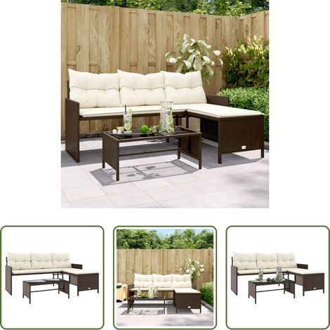 vidaXL Canapé 3 places - Canapé de jardin avec table et coussins en forme de L marron (1/5)
