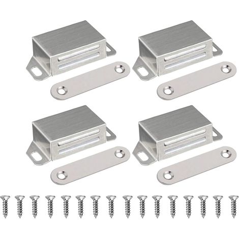 Lot de 4 Loqueteaux Magnétiques pour Armoire Fermeture en Acier Inoxydable 10 kg Pour Tiroirs Balcon Meubles (1/4)