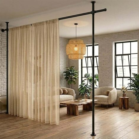 Curtain Rod without Drilling [L178 cm x H317 cm] Indoor Screen, Removable Partition Without Drilling, Extendible Room Divider, for Living Room and Bedroom, with Installation Instructions in French (1/5)
