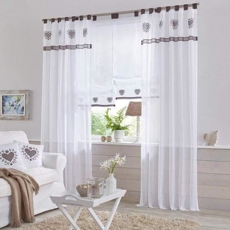 (Blanc-blanc avec motif)Rideaux Voilage Blanc en Effet Lin à Œillets de Fenêtre Rideau Décoration de Maison Chambre Cuisine 140x262 cm (LxH) -1pcs (1/4)