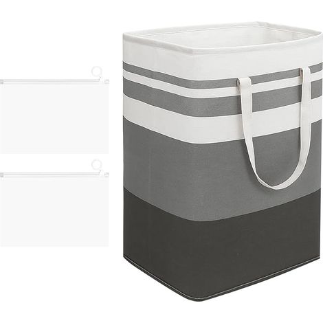 75L Gris Blanc Panier à Linge Pliable 2 Sacs Rangement Fermeture Éclair Sac à Linge Poignée Collecteur Linges Chambre Coucher Salle Bain Appartement (1/5)