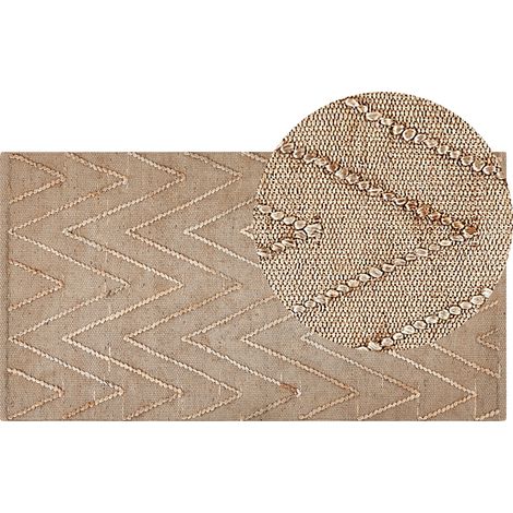 Alfombra de yute beige 80 x 150 cm algodón hecho a mano patrón geométrico Daday