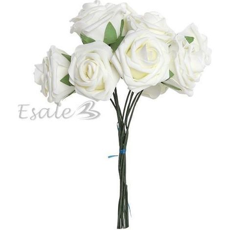 Bouquet 10pcs Fleur Artificiel Roses Mousse Blanc du Lait Déco Mariage Maîson (1/2)