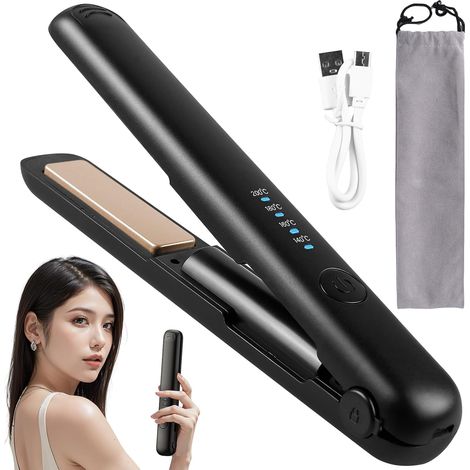 Lisseur Cheveux Sans Fil, Mini Lisseur De Voyage, Fer À Lisser Sans Fil, Lisseur Cheveux Professionnel Fer À Lisser 2 En 1 Pour Cheveux Longs Ou Courts (1/5)