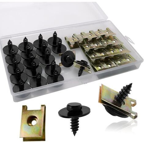 40 Pièces Clip à Vis et Écrou de Kit, Écrous de Fixation pour Garde-Boue de Voiture, Type U Sous Support de Passage Roue Kit, pour Voiture Panneau de Porte Intérieur (1/5)
