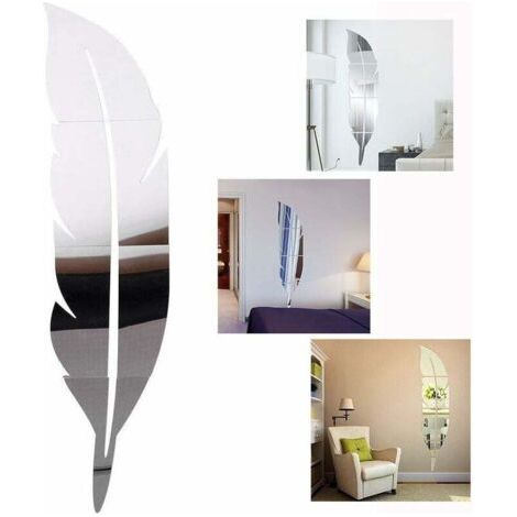 QORVA-DIY 3D Stickers Muraux Miroir en Forme de Plume, Autocollants en Acrylique Amovible pour Chambre Salon,120 x 30 cm-Fei Yu (1/4)