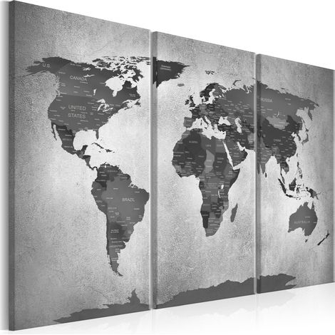 Tableau toile de décoration murale impression premium en 3 parties sur châssis en bois motif Carte sur béton 90x60cm 110015725 (1/3)