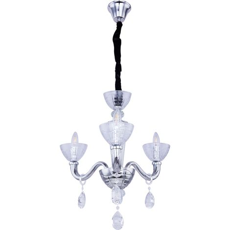 Lampadario moderno a 3 luci in cristallo, vetro, color fumo, cromato, 3x E14, PxH 58x135 cm