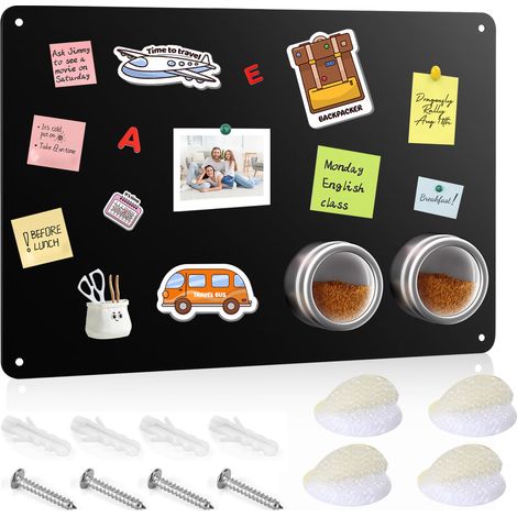 Tableau magnétique mural en métal noir - 22 x 32 cm - Support magnétique avec colle magique et vis - Pour la maison, la cuisine et le bureau (1/5)