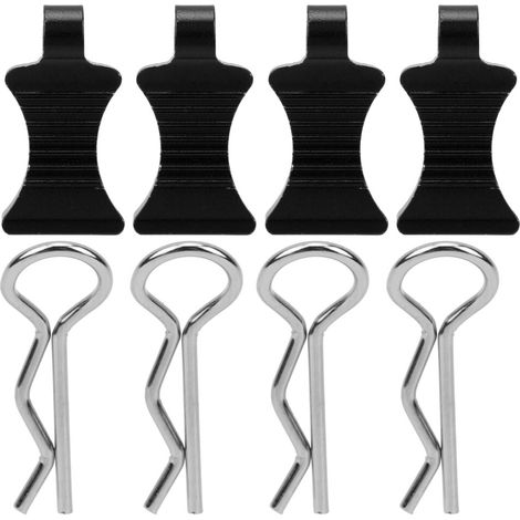 Cuatro soportes de montaje de aleación de aluminio negro con sistema de clip para carrocerías de coches teledirigidos.