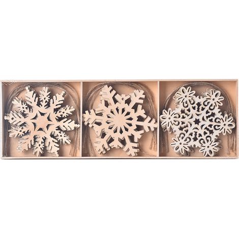 Guirlande De Flocons De Neige En Bois - Décoration De Noël Rustique - Pour Arbre De Noël Et Décor De Fête Hivernale - Lot De 12 (1/5)