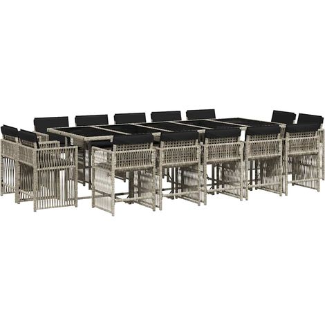 Maison Exclusive - Ensemble à manger de jardin et coussins 17 pcs gris clair rotin (1/5)