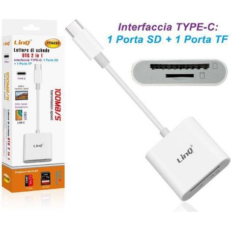 Linq - Lettore Di Schede Memory Card Otg 2in1 Interfaccia Type-c Con Porte Sd/tf Ith499 -