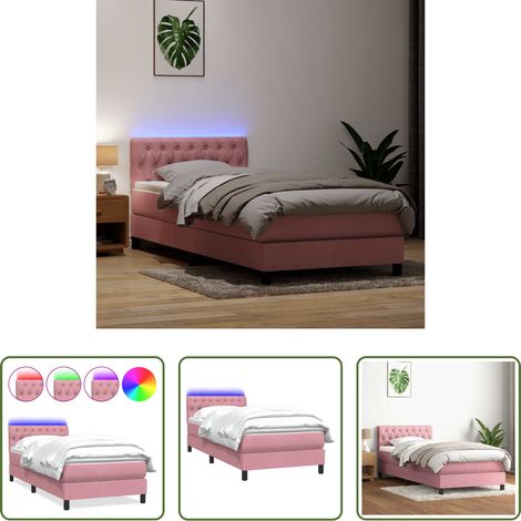 Matratze - Boxspringbett mit Matratze & LED Rosa 80x220 cm Samt (1/5)