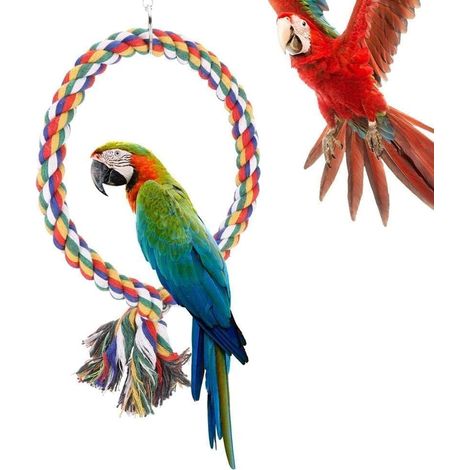 Anneau d'escalade en coton coloré pour oiseaux, perchoir rond en corde, jouet à mâcher pour cage pour oiseaux de compagnie (1/5)