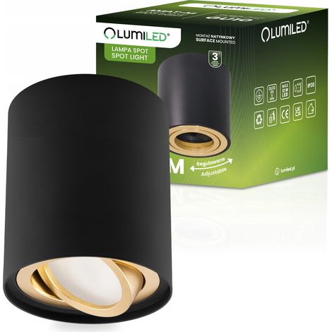 Tubo de foco halógeno de montaje en superficie, móvil, GU10, redondo, negro y dorado, 84 mm, AMAT-M LUMILED (1/5)