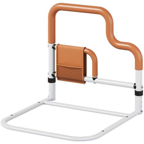 Rampe de chevet pour personnes âgées, dispositif d'assistance à la verticalisation, barrière de sécurité anti-chute, garde-corps en forme de U, 4 couches réglables, avec sac de rangement,brun (1/5)