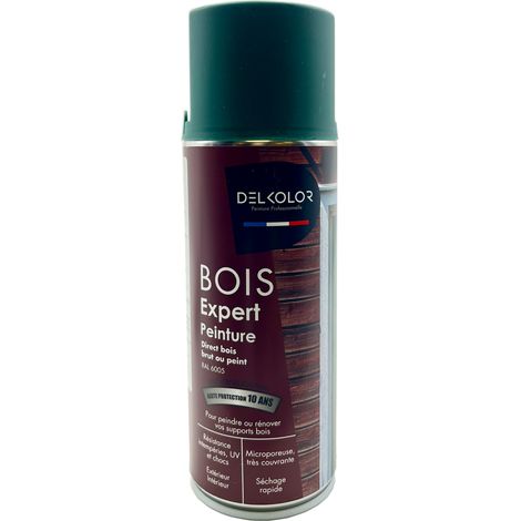 Aérosol Delkolor Peinture Microporeuse spéciale Bois 400ML Couleur: RAL 6005 VERT MOUSSE