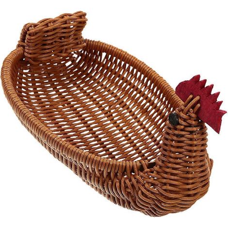 Panier à fruits en rotin tressé en forme de poulet, idéal pour le rangement et la décoration de la cuisine (1 pièce) (1/3)