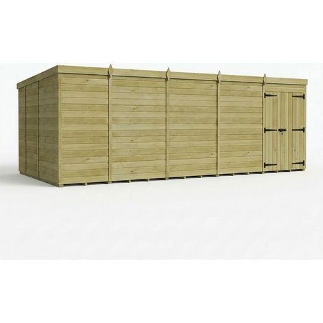 19ft x 9ft Pent Garden Shed Double Door No Windows - Pressure Treated Timber - L579 x W274 x H210 cm - Natural