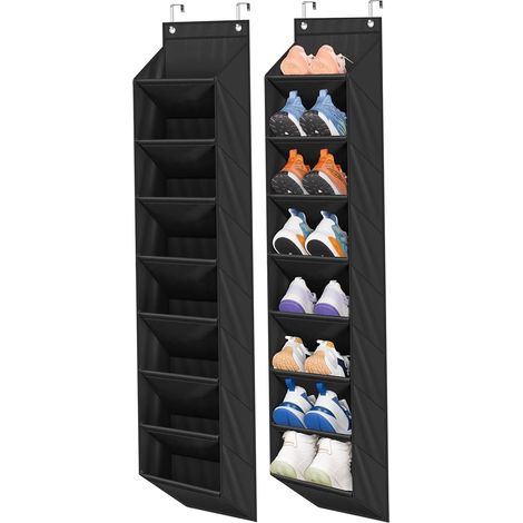 Lot de 2 organiseurs de chaussures étroits à suspendre sur porte avec 8 poches profondes, grande étagère à chaussures à suspendre pour porte de placard, organiseur de rangement pour bottes, (1/5)