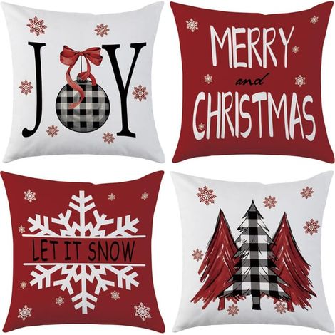 Juego de 4 fundas de almohada navideñas de 45x45 cm, fundas cuadradas de lino con cremallera invisible (relleno de almohada no incluido). (1/5)