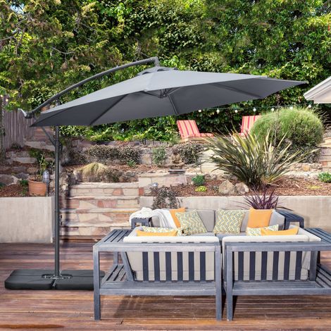 Sombrilla voladiza jardín reclinable gris oscuro OKMYHOME (1/4)