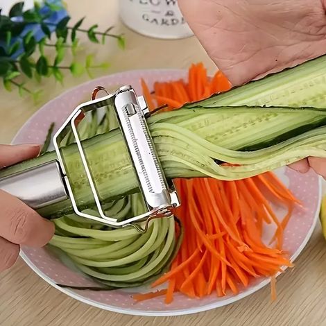 Éplucheur multifonctionnel en acier inoxydable pour fruits et légumes – Un éplucheur, une râpe et un râpe manuels en un seul appareil. (1/5)