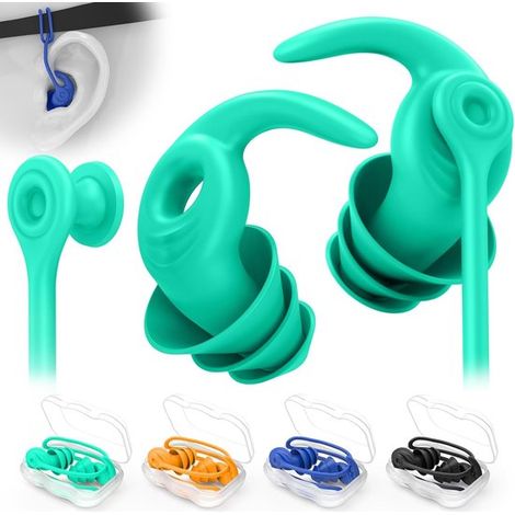 Tapones para los oídos de silicona impermeables para adultos: 4 pares de tapones reutilizables con cordón desmontable (1/5)