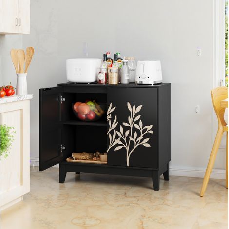 Credenza contenitore 80 cm a 2 ante con ripiani regolabili in MDF nero HAVRYA (1/5)