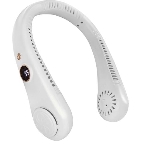 Ventilateur de cou portable, rechargeable par USB, 5 vitesses, sans pales, flux d'air à 360°, pour hommes et femmes (blanc)